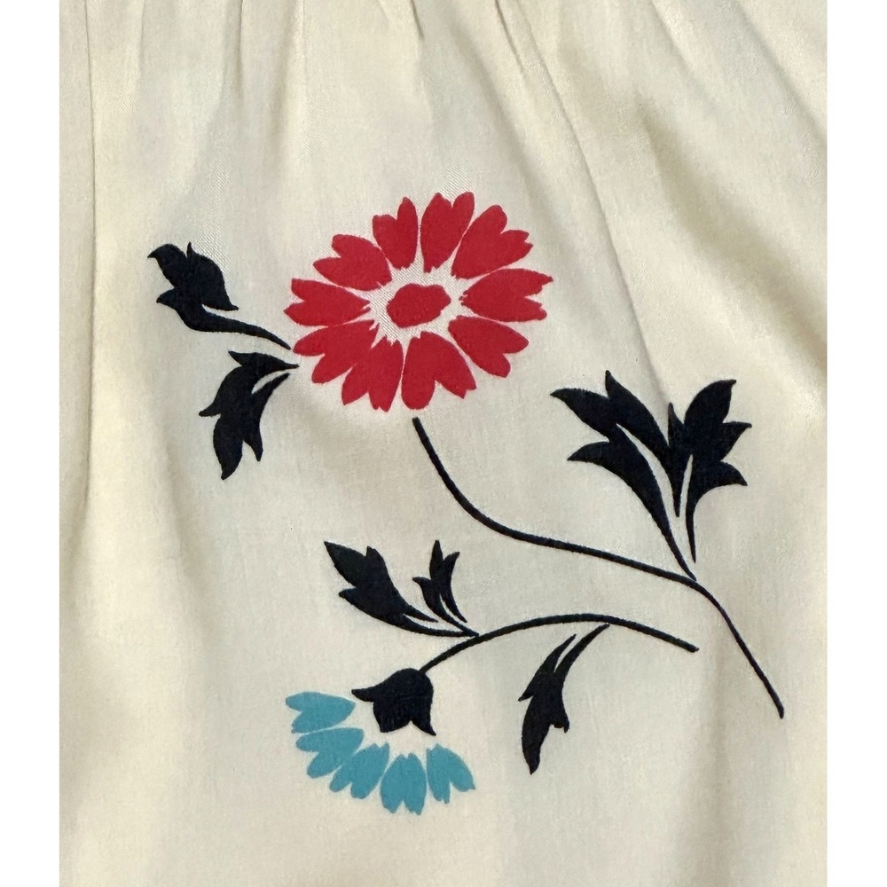 Vintage Panther Floral Print Skirt Ivory Gathered Waist Union Made Cottagecore M - Picture 4 of 10